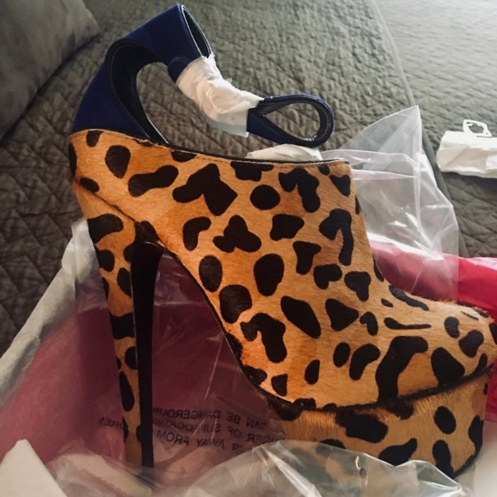 London Trash Wynne Leopard Pony Hair Stiletto